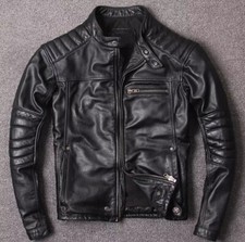 Cafe Racer Retro Men  s Leather Jacket Motorcycle Biker Black Genuine Sheepskin