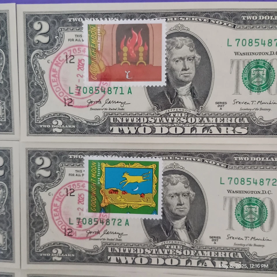 2025 GOODNIGHT MOON Stamp Set of 8 UNC $2 Dollar Bill First Day Cover # FDC -092 - Image 4 of 4