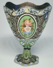 Ancienne coupe oeuf zarf turc émaillé et argent suisse 18ème/19ème