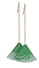 Superio Kids Garden Rake with Hardwood Handle Green Head to Sweep Leaves -2 Pack