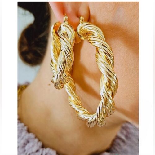 18k Gold Plated Twisted Hoop Earrings MEDIUM Hypoallergenic Womens jewelry