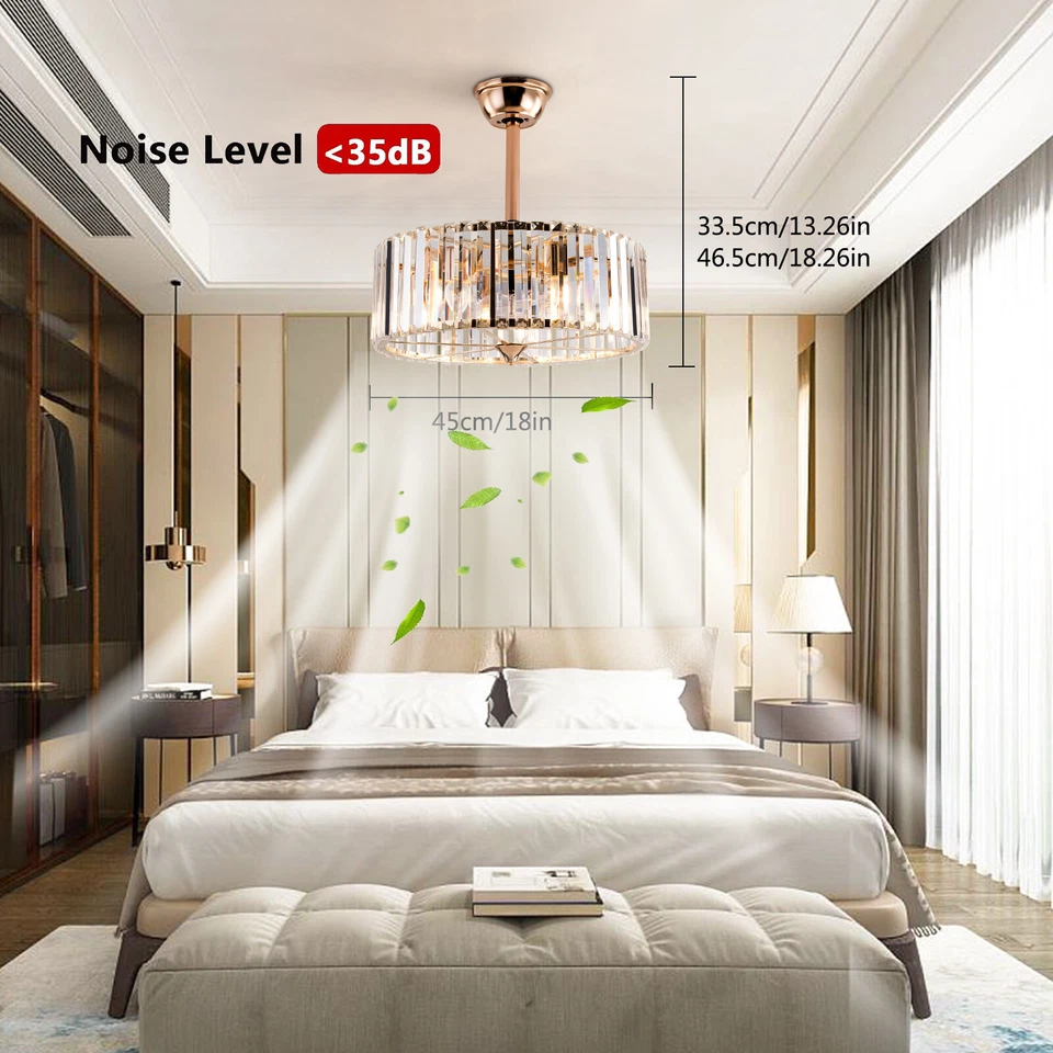 18 Inch Retro Ceiling Fan Light 6 Speeds Tempered Glass Caged Pendant Lamp w/ RC - Image 2 of 4