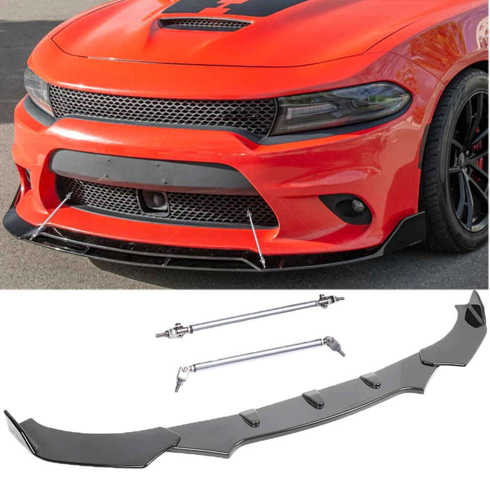 Divisor de labios de parachoques inferior delantero de auto + barra de varilla de puntal para Dodge Charger GT R/T SRT Foto 4 de 4
