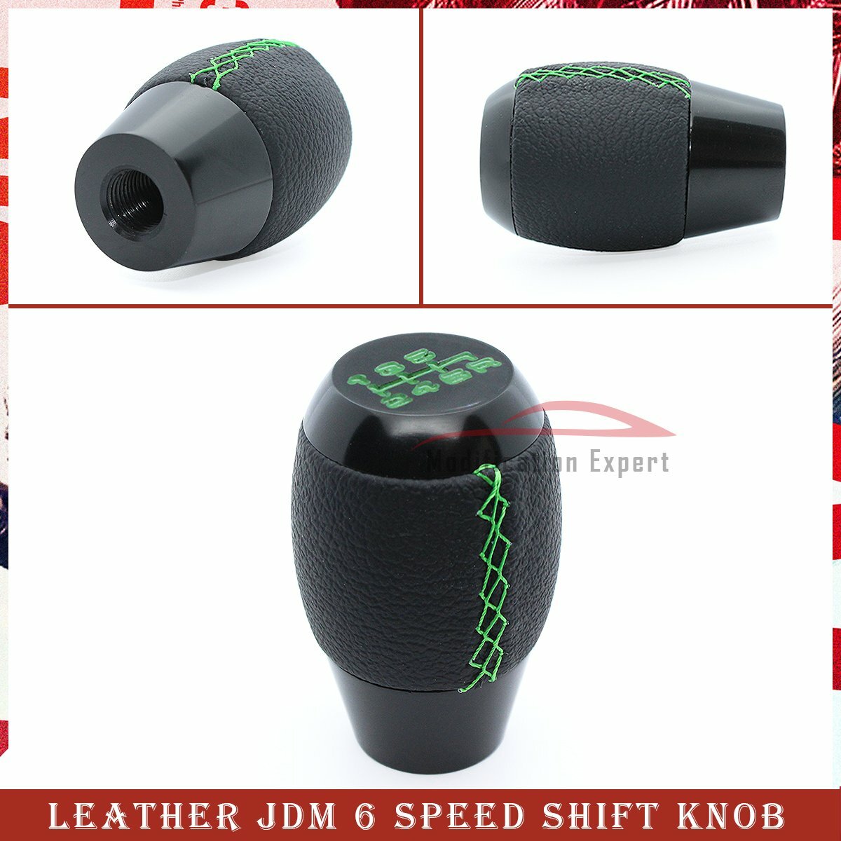 mioページ② JDM M12x1.25 Black Leather Green Stitching 6 Speed Manual Shift