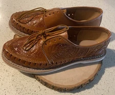 Mens Genuine Authentic Leather Mexican Huarache Sandals Lace Up Closed Toe Brown