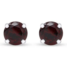 Round Cut Red Garnet 6mm Fancy Party Wear Solitaire Stud Earrings 925 Silver