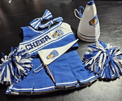 Build-A-Bear Cheerleader Outfit Blue White Cheer Uniform Pom Poms Megaphone Set
