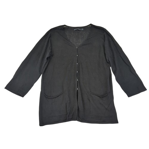 Gudrun Sjoden Damen Leinen Strickjacke schwarz Knopfleiste Taschen leicht L