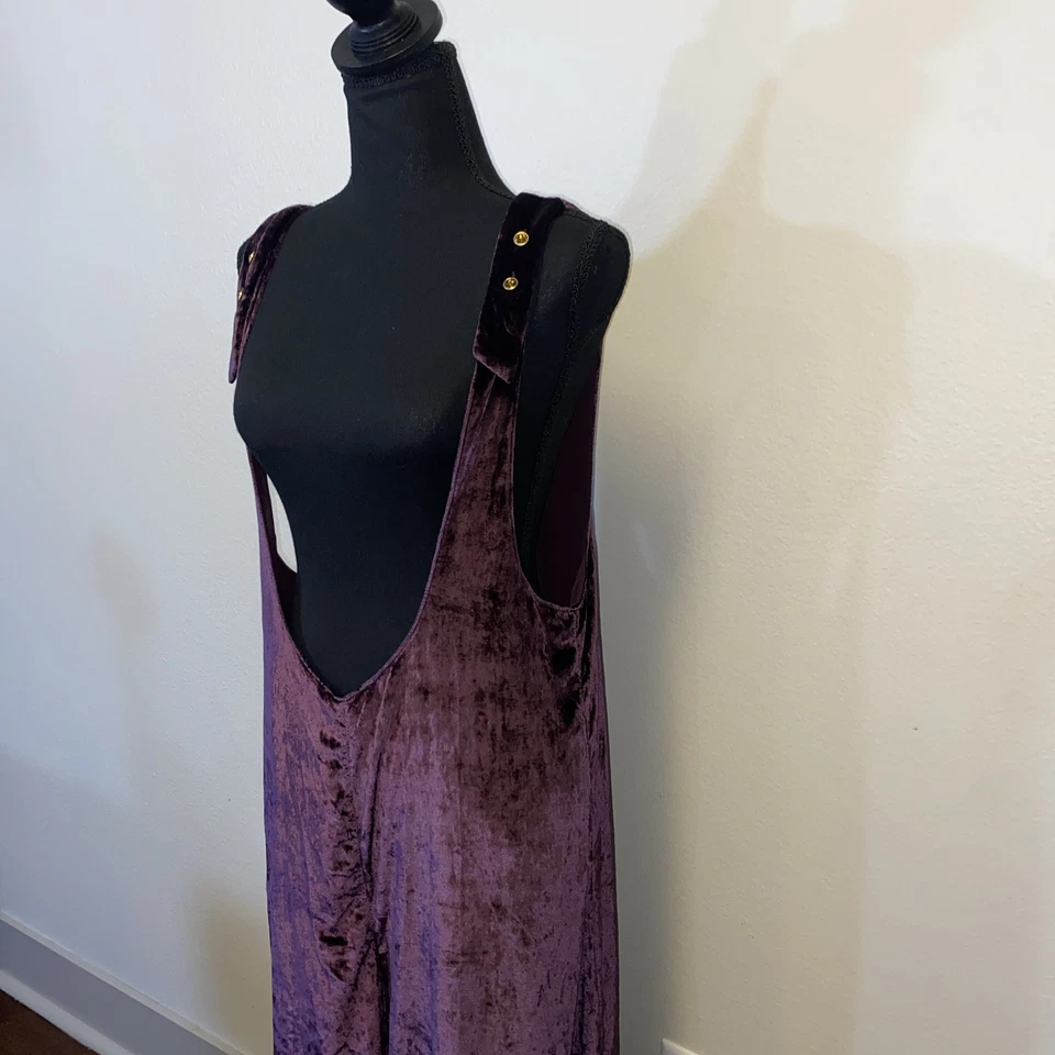 Anthropologie by MAEVE Plum Purple Velvet Suspender Jumpsuit Wide leg Boho Small - Image 4 of 4