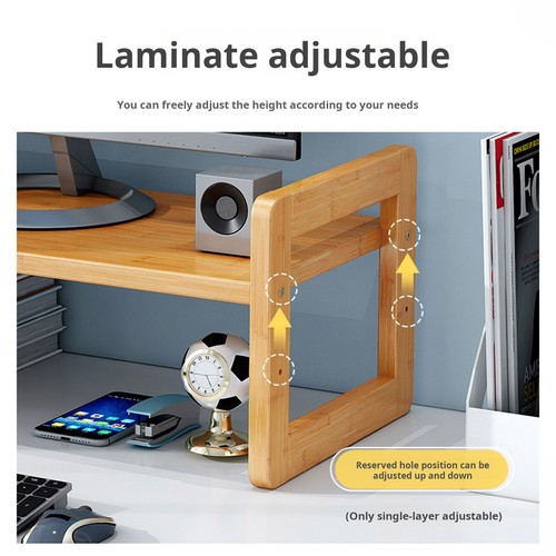 Adjustable Monitor Stand Storage Rack Wooden Riser with Shelf for Computer Desk - Afbeelding 6 van 10