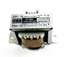 117VAC - 24VAC, 1A, CT Transformer, Solder Lug/Push-on Terminals,Rated @ 105ºC