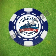 US Navy 250th Anniversary 1775 Clay Poker Chip Golf Ball Marker Card Guard