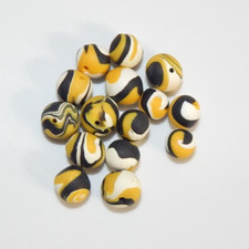 Loose Yellow, Black, and White 20 Polymer Clay 10mm Round Beads