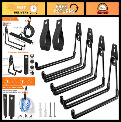 Heavy Duty Garage Hooks 4 Pack - U Shaped Hangers for Tools, Ladders, Bikes & Co