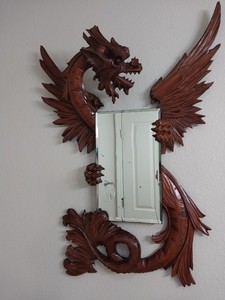 Gabriel Viardot Antique Wood Carved Victorian Dragon Mirror 29" Tall 21" Wide
