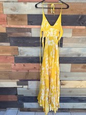 Free People Yellow Floral Halter Maxi Dress – Boho Summer Beach Festival Style