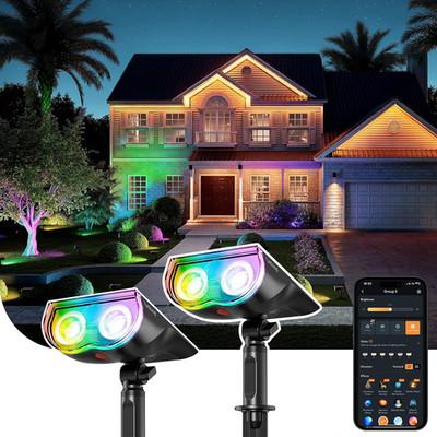 Linkind Smart Solar Spotlights, Color Changing App/Voice Control, 2 Pack