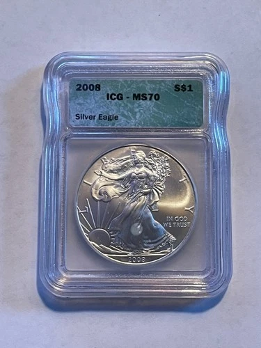 2008 American Silver Eagle $1  MS70 ICG ~Green Label ~Perfect🔥!
