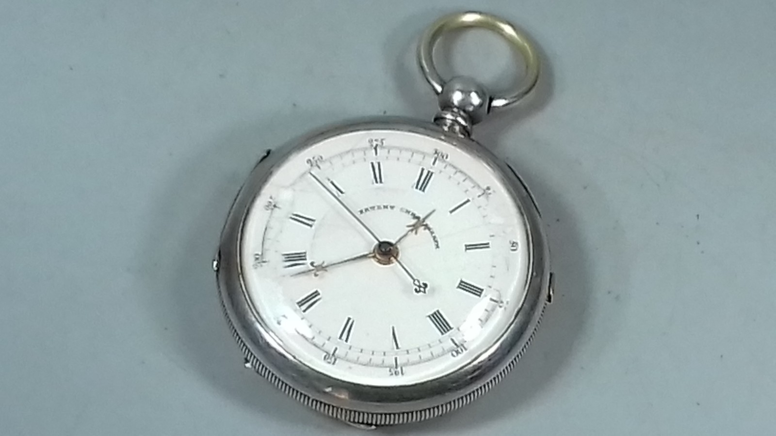 SOLID SILVER PATENT CHRONOGRAPH POCKET WATCH MENS… - image 13