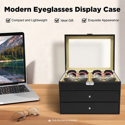24 Slots Glasses Box Display Storage Case Organizer Leather For Sunglasses NEW