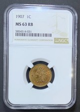 1907 Indian Head One Cent NGC MS63 RB - Bronze Over Copper Coloring With Luster