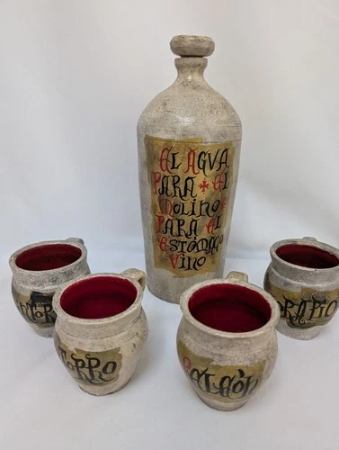 Vintage Spanish Ceramic Jug & 4 Mugs Set Handmade By Ysasi Signed