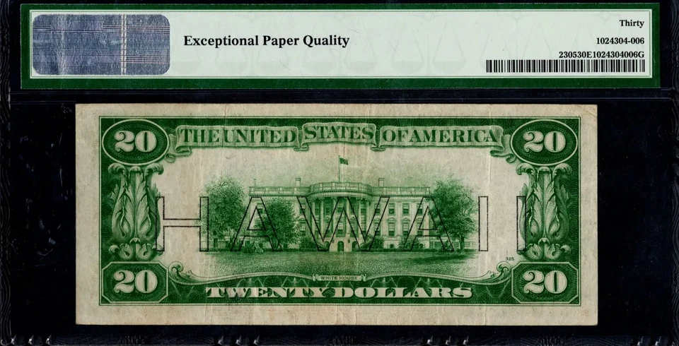 $20 1934-A WWII Emergency Issue Fr. 2305 HAWAII Brown Seal PMG Very Fine 30 EPQ - Image 2 of 2