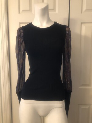 Veronica Beard Sweater Blouse Wool Silk Chiffon Sleeves Combo