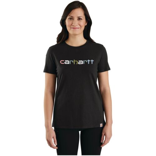 Carhartt Women's Relaxed Fit Multi Color Logo Crewneck T-Shirt Black TK5764 - Picture 1 of 3