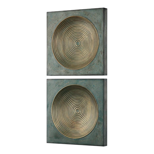 UTTERMOST 4106 SYBIL AGED IRON ANTIQUE GOLD PATINA GLAZE WALL DECOR SET OF 2 - Picture 5 of 5