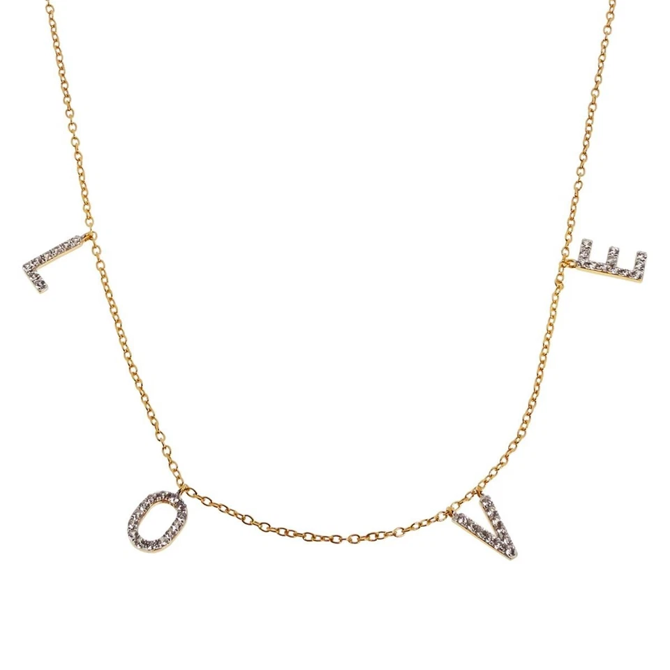 Collar Estación 'LOVE' Rarezas Chapado en Oro Plata de Ley Circón Blanco 18" Foto 3 de 4