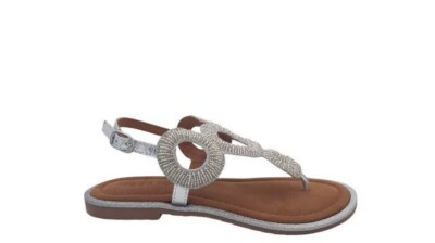 MOSAIC DAMEN SANDALE ZEHENTRENNER LEDER MIT PERLEN DE5346 SILBER