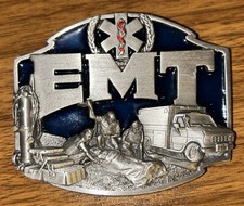 VINTAGE 1990 SISKIYOU EMT - First On Scene 3  Colored 3D Pewter Belt Buckle USA