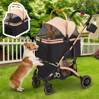 Pet Stroller with 4 Wheels for Dog Cat,  3-in-1 Foldable Dog Stroller