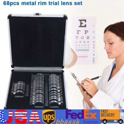 68/266pcs Optical Trial Lens Set Optometry Test Kit Silver Metal Rim with Box