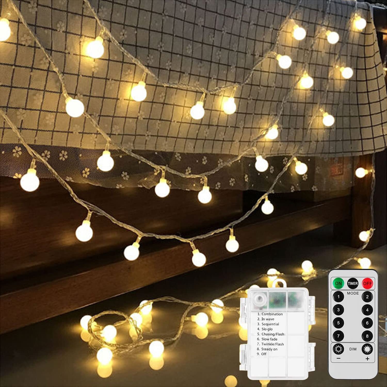 Battery Operated LED Globe String Lights, 2-Pack Total 52FT 120LEDs - Each 26...