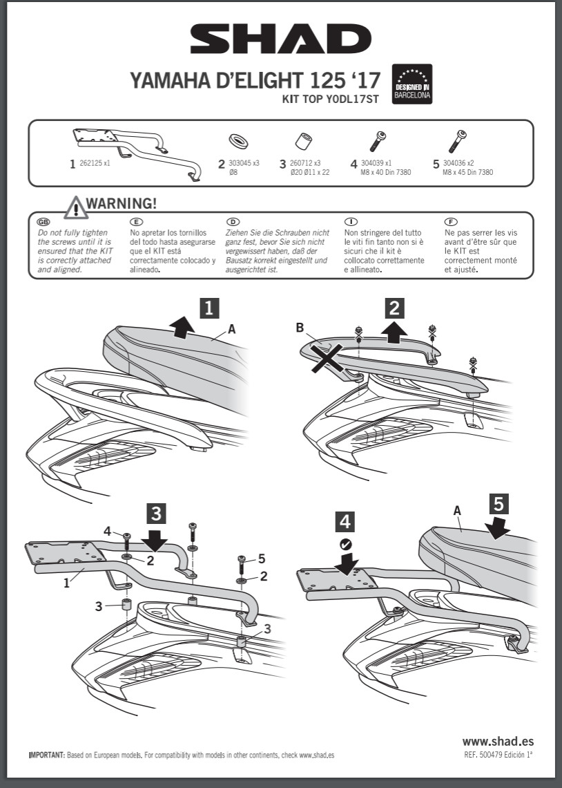 Support top case SHAD Top Master pour scooter YAMAHA D'Elight 125 version 2017 noir