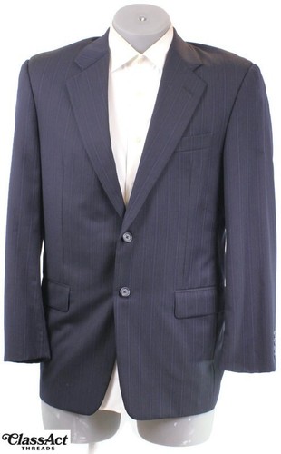 Hickey Freeman Men’s Wool 2 Piece Suit Blue Striped 39R Pleated Fronts 34" Waist - Picture 3 of 10