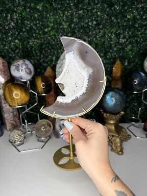 Druzy Agate Moon Face | Crystal Carvings, Statement Piece