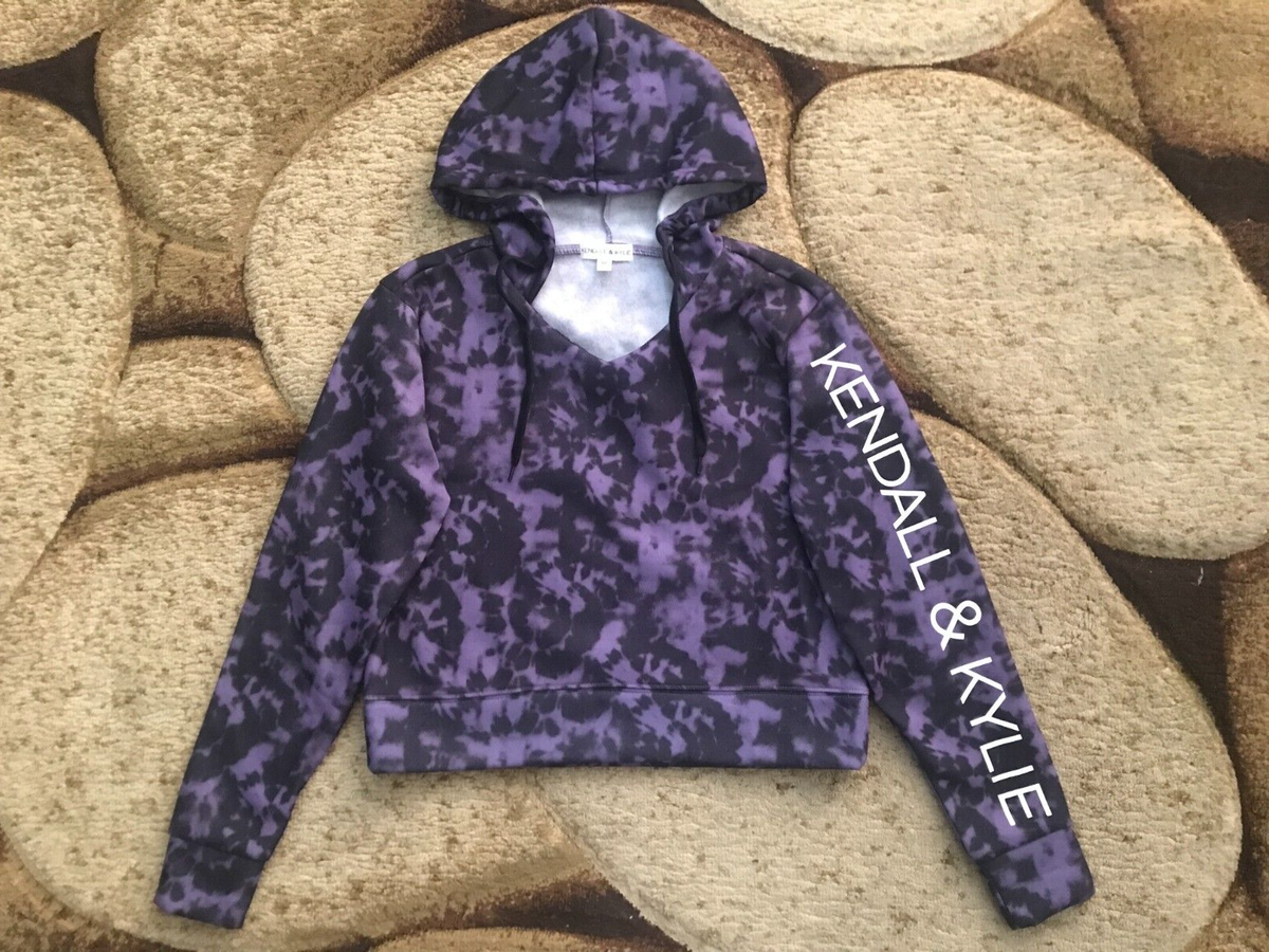 Kendall & Kylie Tie-Dye Cropped Hoodie Sweatshirt Womens Medium 