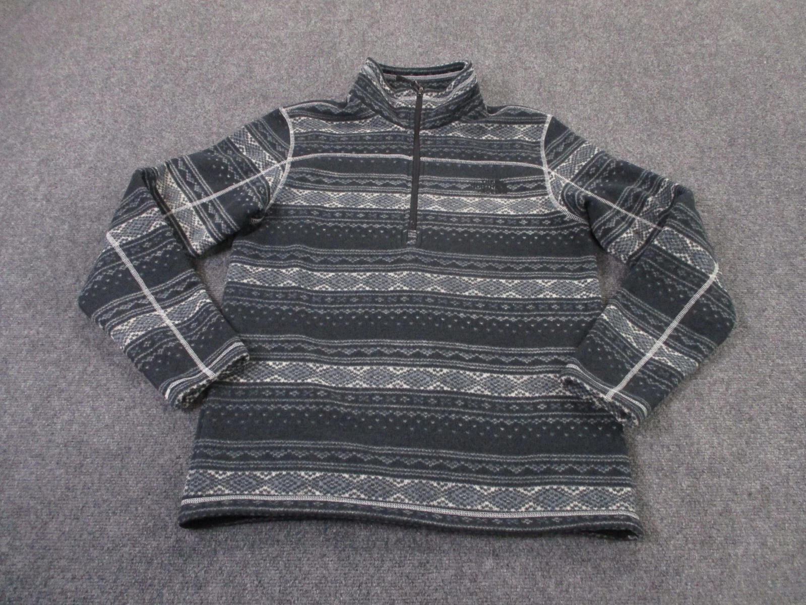North Face Jacket Mens M Gray Striped Aztec Fleece Outdoors Hiking Sweater Work