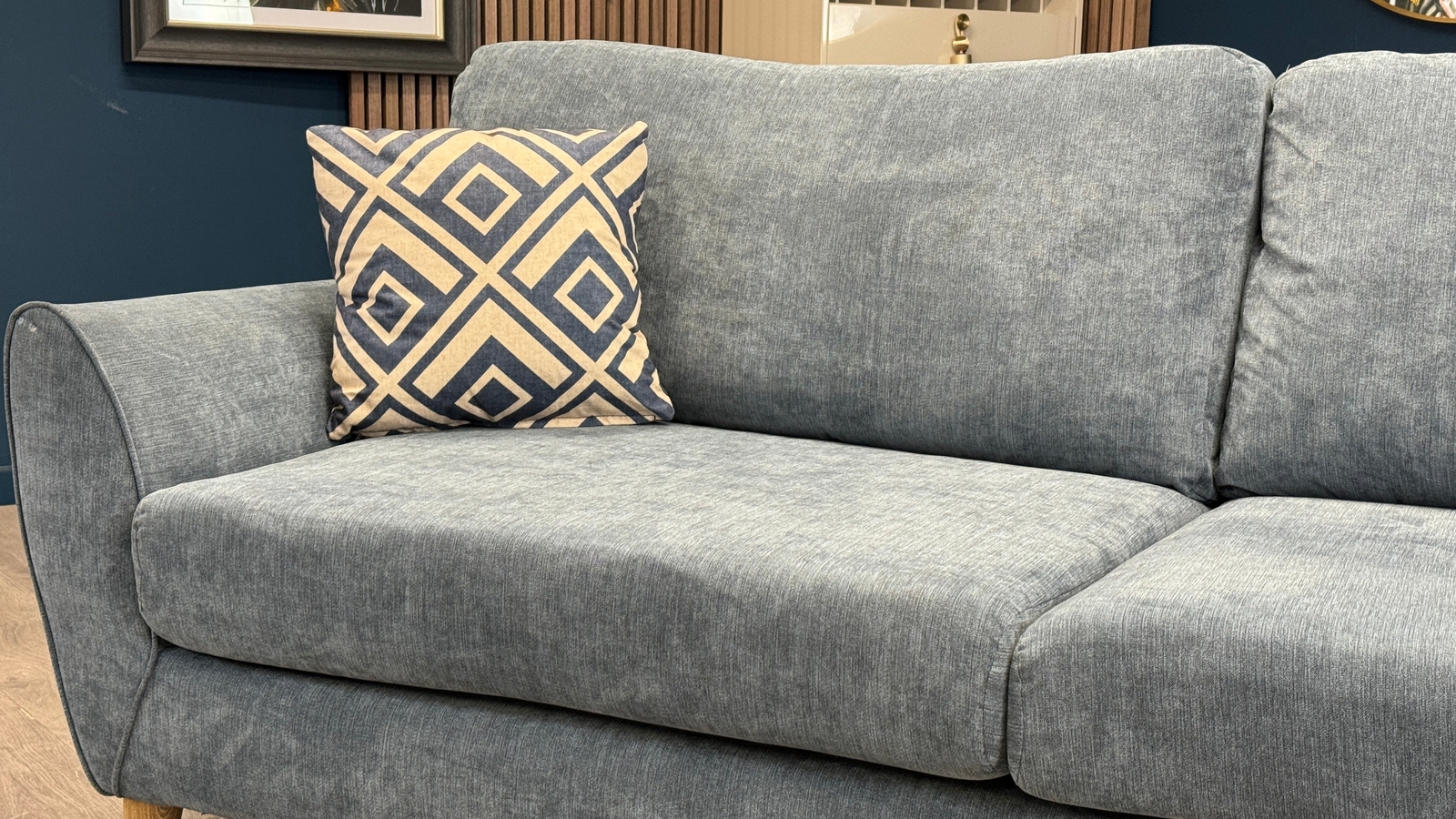 Milner 4 Seater Denim Blue Fabric Sofa Oak Furnitureland eBay