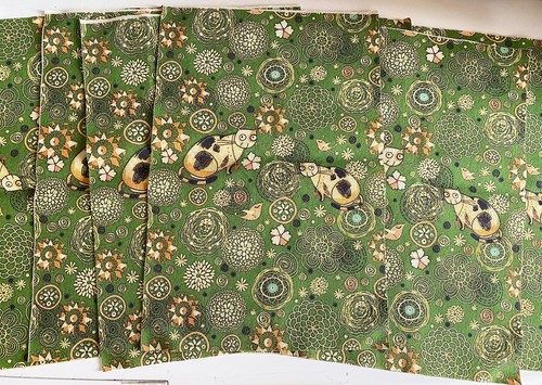 Paquete de 7 piezas de tela de algodón con estampado floral y gato calicó verde para coser manualidades hágalo usted mismo - Imagen 3 de 9