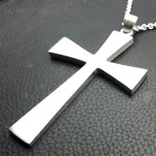 MJG STERLING SILVER 2.5 X 1 3/4" TONY IOMMI  BLACK SABBATH CROSS + CHAIN. 28 G.