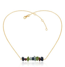 Natural Multi Healing Gemstone 18k Gold Plated Sterling Silver Necklace Jewelry