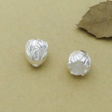 925 Sterling Silver Shiny Lotus Flower Bead Cone Cap For Tassel Buddhism Spacer