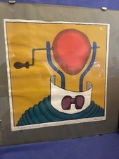 Künstlerbild Signiert und datiert 1973 Der Gesellschaftsmensch hinter Glas