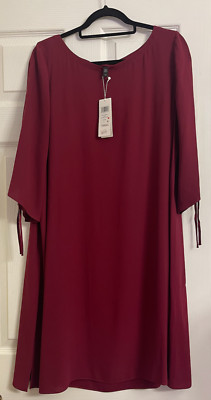 NWT $378 Eileen Fisher Deep Claret Silk Georgette Crepe Bateau Neck Dress L
