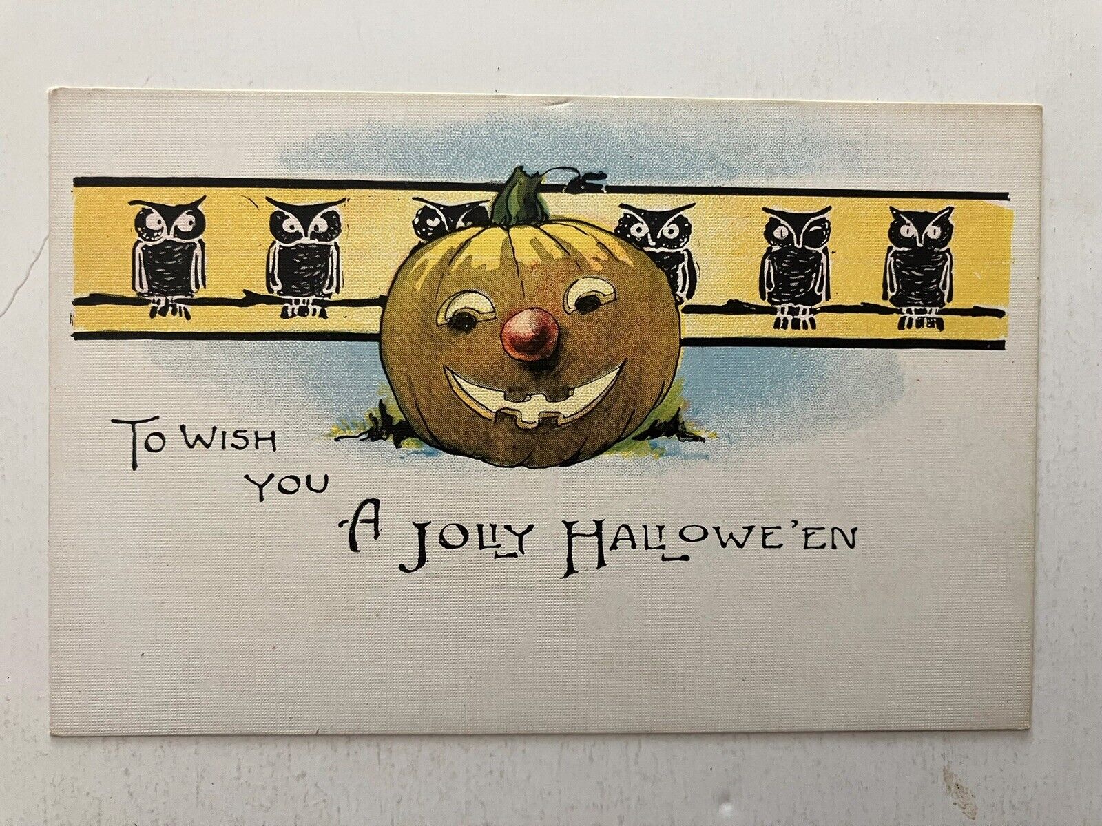 Antique Postcard c1910 Halloween PC Jack O Lantern and Owls