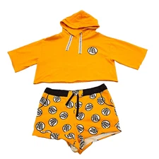 Dragon Ball Z Fleece Lounge wear set Womens Medium Top Small shorts Orange Anime